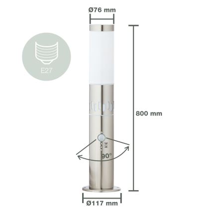 Brilliant - LED Buitenlamp met een sensor LEIGH LED/0,9W/230V + 1xE27/11W 80 cm IP44 glanzend chroom