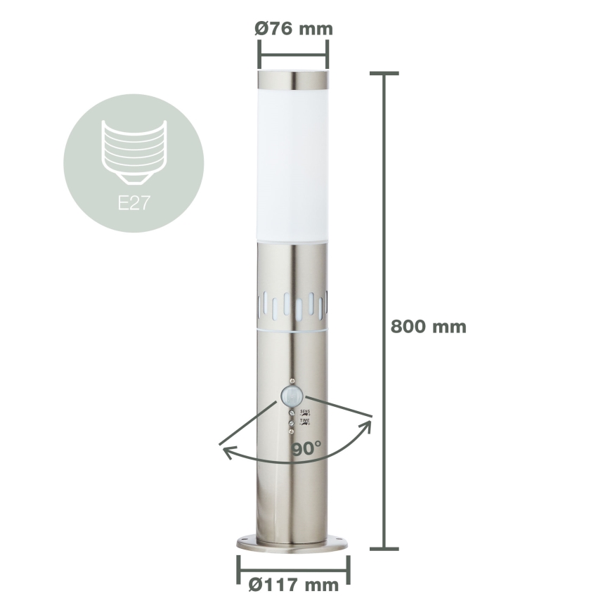 Brilliant - LED Buitenlamp met een sensor LEIGH LED/0,9W/230V + 1xE27/11W 80 cm IP44 glanzend chroom