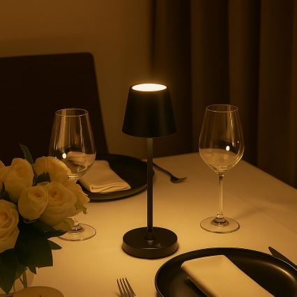 Brilliant - ELORA LED oplaadbare dimbare tafellamp voor buiten met aanraakbediening, 2,5W/5V, 2700K, 2600 mAh, IP44, zwart