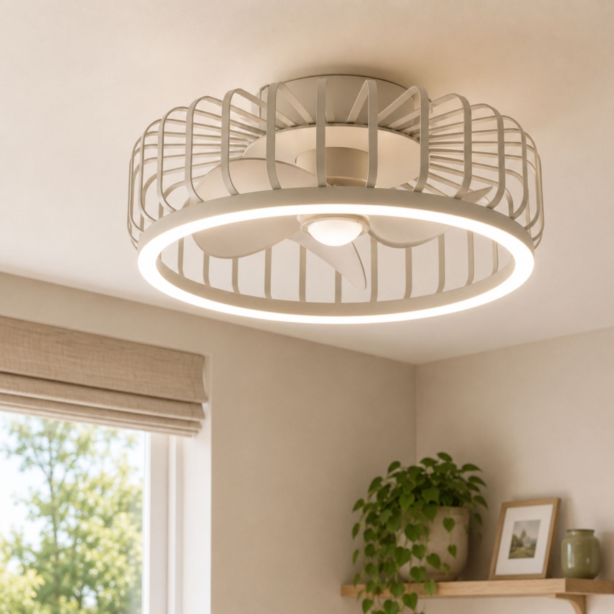 Brilliant - CAPO dimbare LED-plafondlamp met ventilator, 36W/230V, 2700-6500K, Ø 48 cm, beige + afstandsbediening