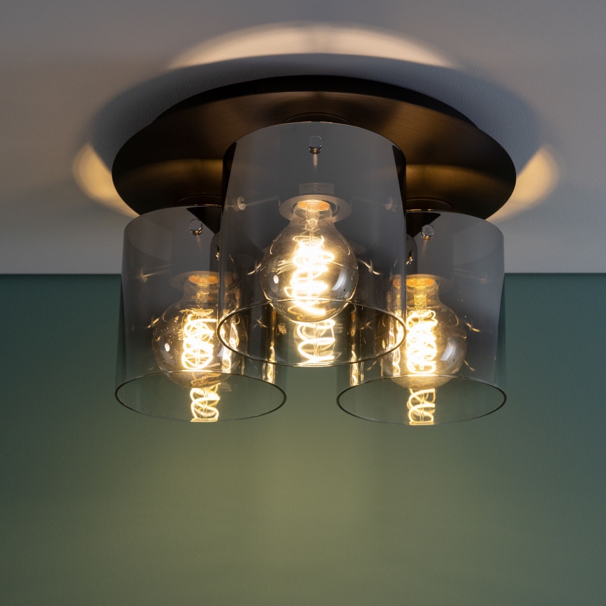 Brilliant - Plafondlamp BETH 3xE27/60W/230V zwart/rookkleurig