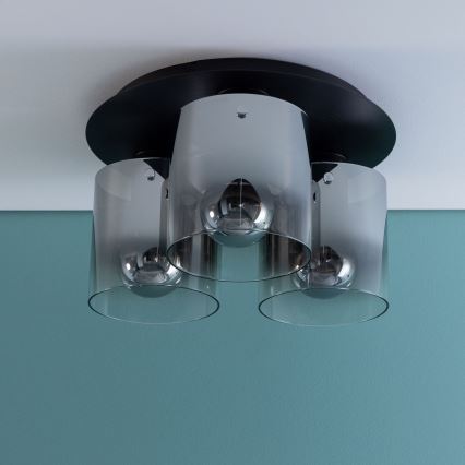 Brilliant - Plafondlamp BETH 3xE27/60W/230V Ø 37 cm zwart/rookglas