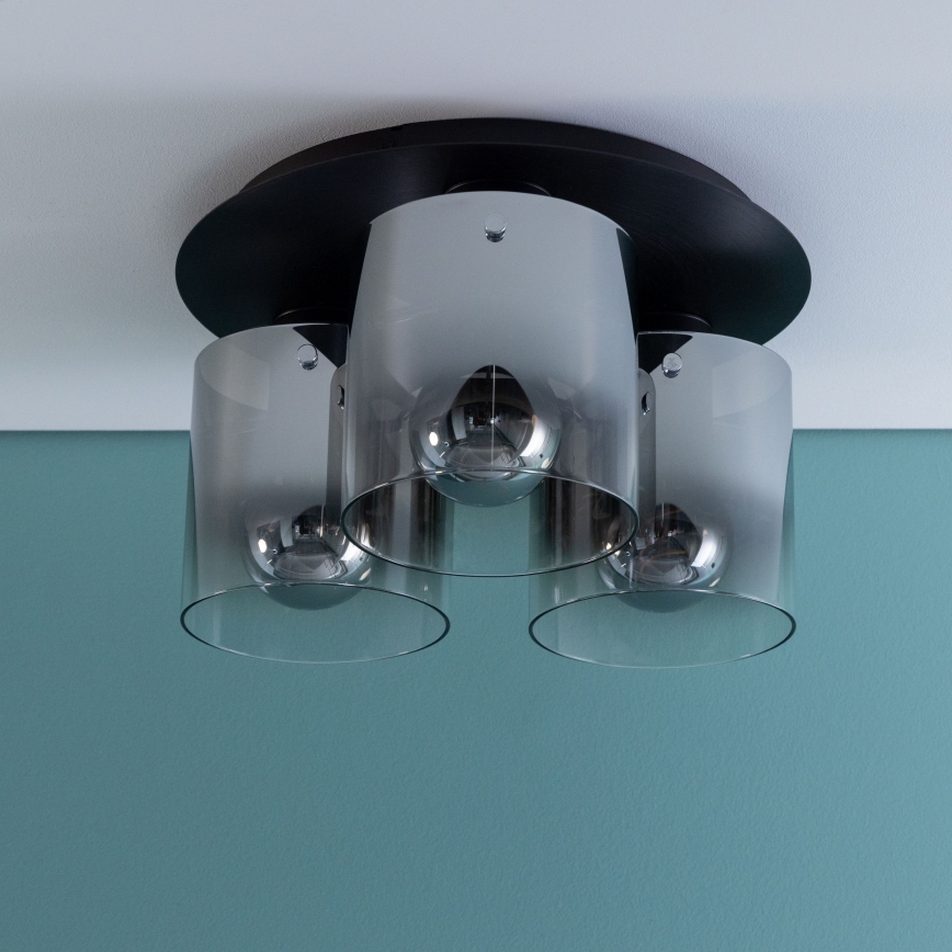 Brilliant - Plafondlamp BETH 3xE27/60W/230V Ø 37 cm zwart/rookglas