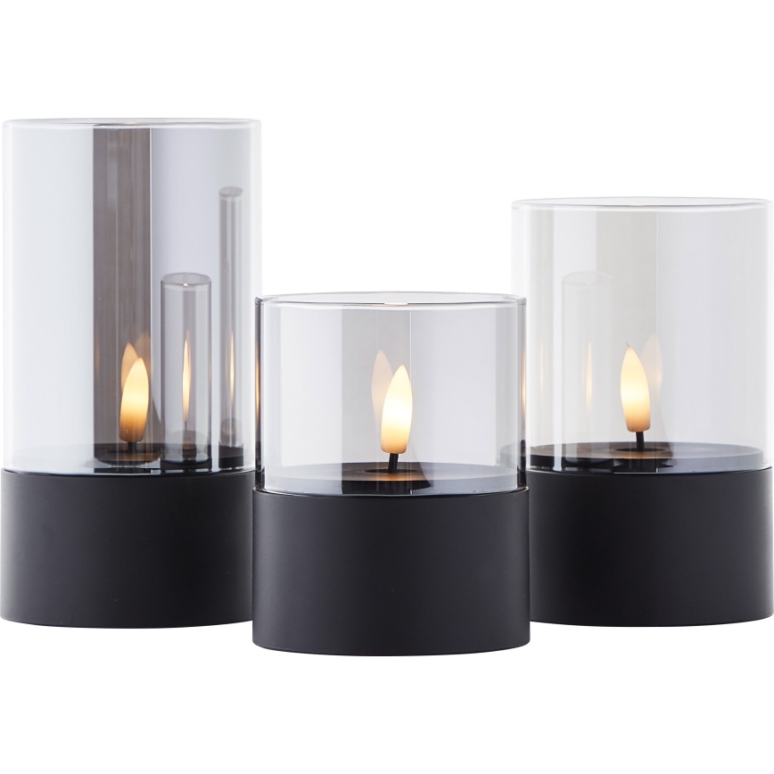 Brilliant - Set van 3 LED-kaarsen BOUGIE LED/2xAA IP44 zwart/rookkleurig