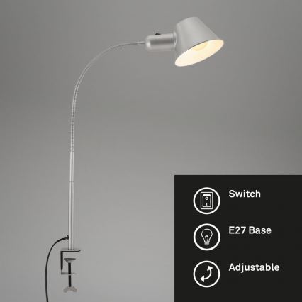 Brilo - Flexibel tafellamp met clip 1xE27/10W/230V zilver