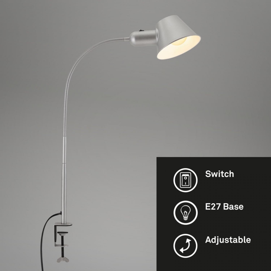 Brilo - Flexibel tafellamp met clip 1xE27/10W/230V zilver