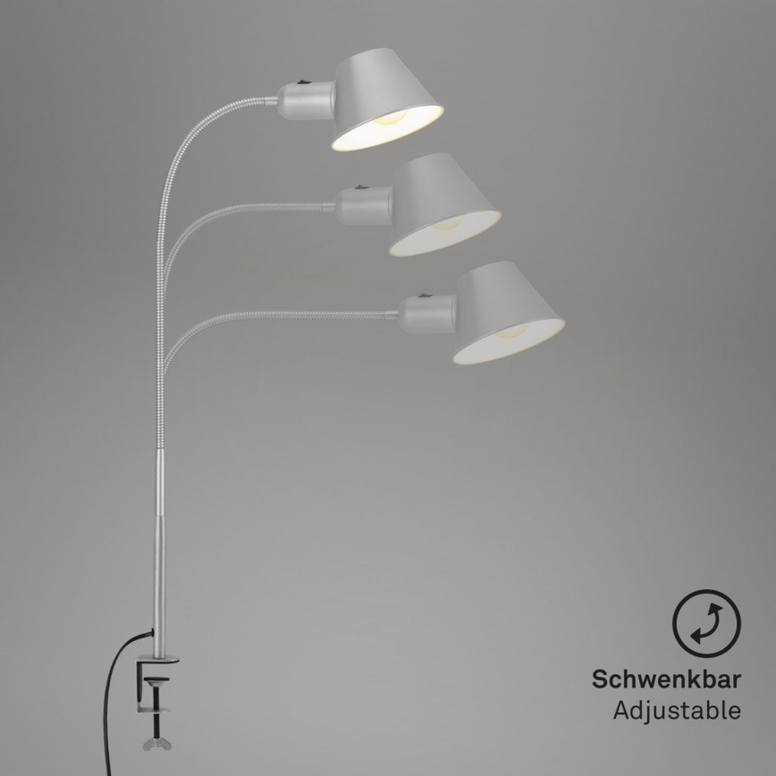 Brilo - Flexibel tafellamp met clip 1xE27/10W/230V zilver