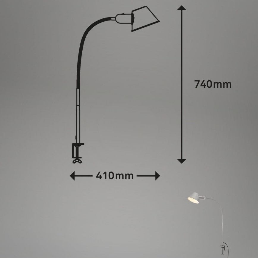 Brilo - Flexibel tafellamp met clip 1xE27/10W/230V zilver