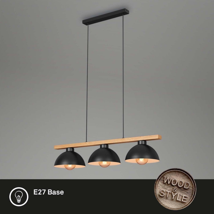 Brilo - Hanglamp aan een koord 3xE27/40W/230V rubberen boom