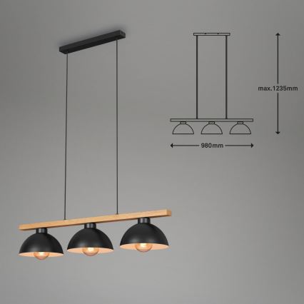 Brilo - Hanglamp aan een koord 3xE27/40W/230V rubberen boom