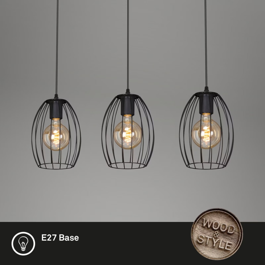 Brilo - Hanglamp aan een koord WAKTU 3xE27/60W/230V rubberen boom