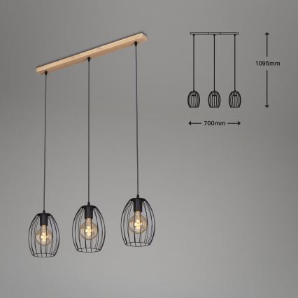 Brilo - Hanglamp aan een koord WAKTU 3xE27/60W/230V rubberen boom