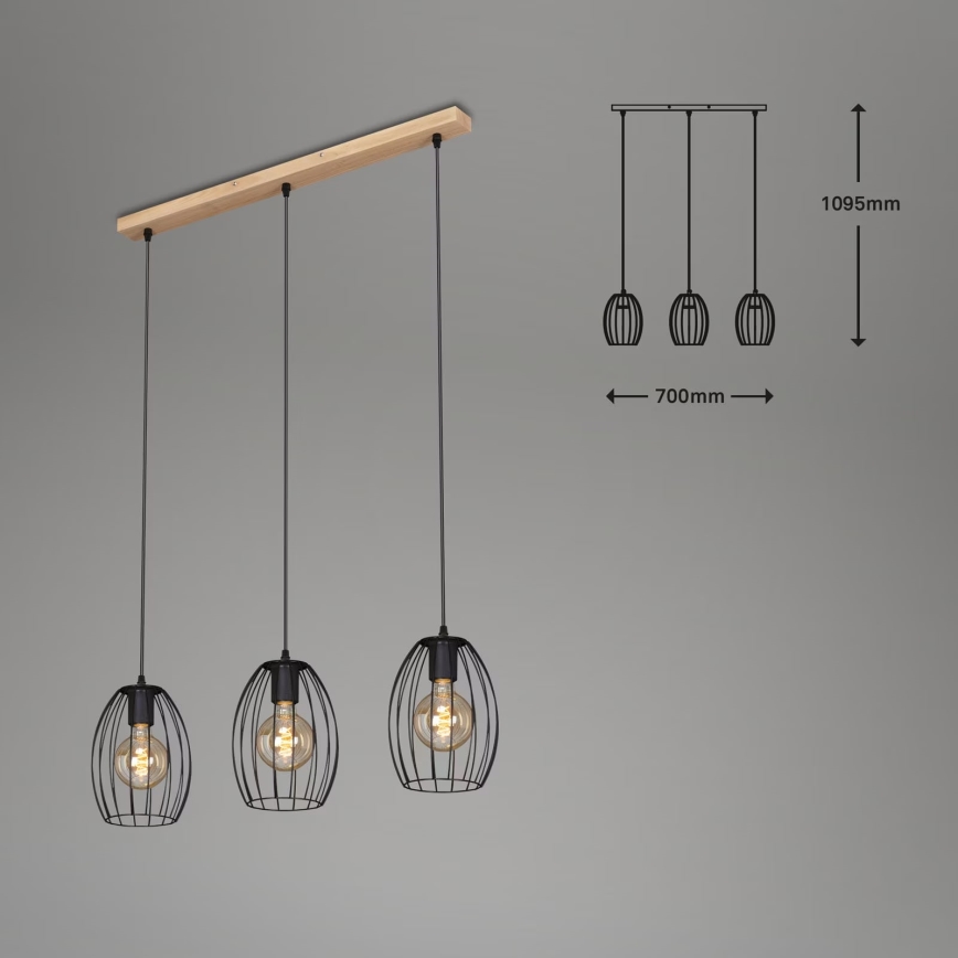 Brilo - Hanglamp aan een koord WAKTU 3xE27/60W/230V rubberen boom