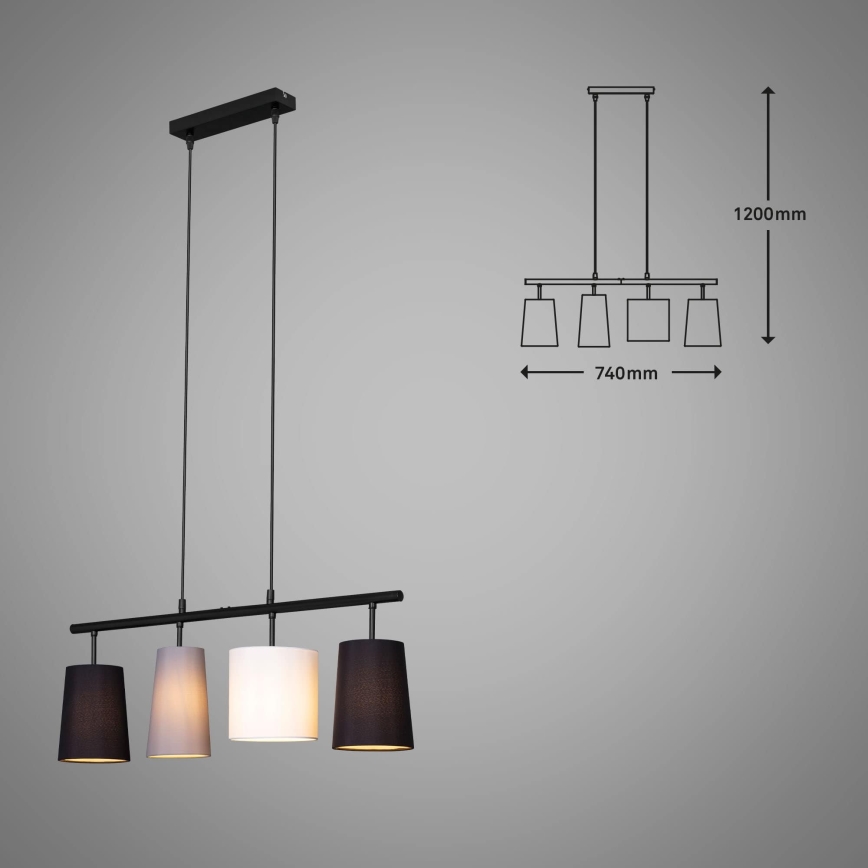 Brilo - Hanglamp aan kabel 4xE27/40W/230V zwart/grijs/wit