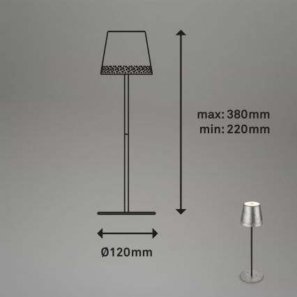 Brilo - Dimbare oplaadbare buitentafellamp met aanraakbediening KIKI LED/2,6W/5V IP44 2600 mAh zilver