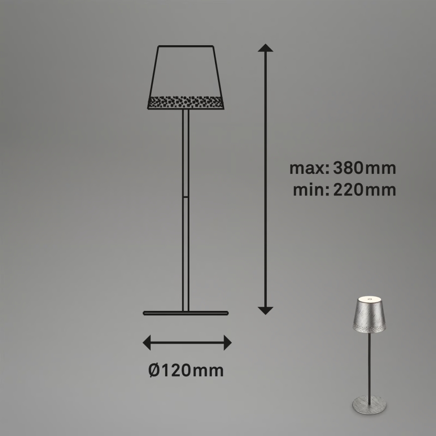 Brilo - Dimbare oplaadbare buitentafellamp met aanraakbediening KIKI LED/2,6W/5V IP44 2600 mAh zilver