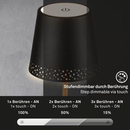 Brilo - Dimbare oplaadbare aanraaktafellamp voor buiten KIKI LED/2,6W/5V IP44 2600 mAh zwart
