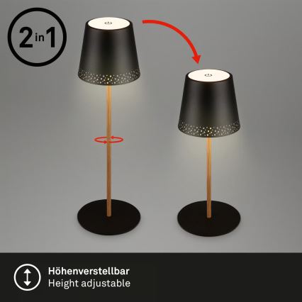 Brilo - Dimbare oplaadbare aanraaktafellamp voor buiten KIKI LED/2,6W/5V IP44 2600 mAh zwart
