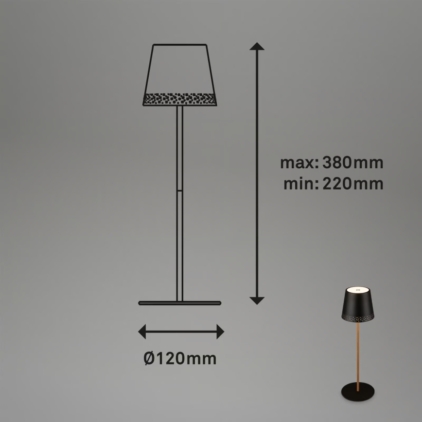 Brilo - Dimbare oplaadbare aanraaktafellamp voor buiten KIKI LED/2,6W/5V IP44 2600 mAh zwart