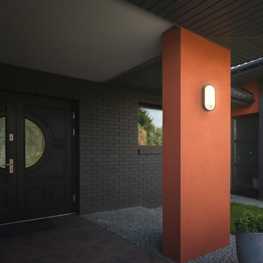 Brilo - LED buitenmuurlamp met bewegings- en schemersensor RUCH LED/12W/230V IP65 zwart