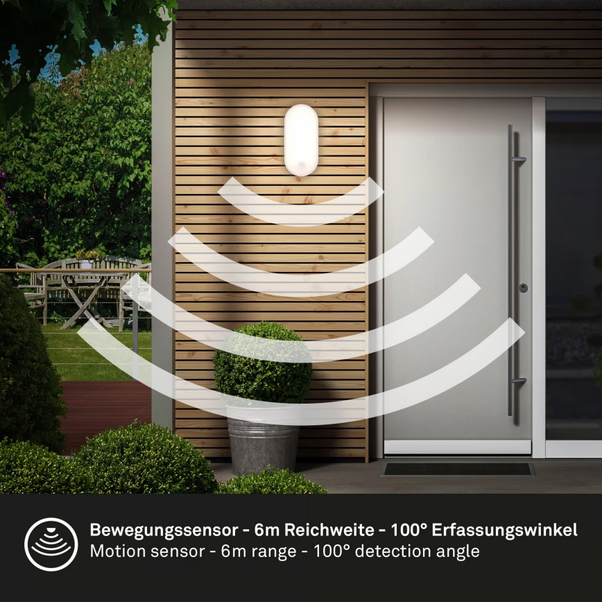 Brilo - LED buitenwandlamp met bewegings- en schemersensor RUCH LED/12W/230V IP65 wit