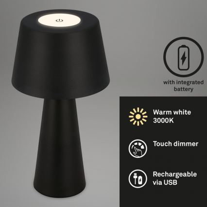 Brilo - LED Dimbaar rechargeable buitenshuis tafellamp LED/3,5W/5V IP44 zwart