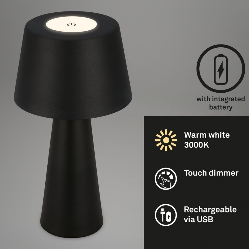 Brilo - LED Dimbaar rechargeable buitenshuis tafellamp LED/3,5W/5V IP44 zwart