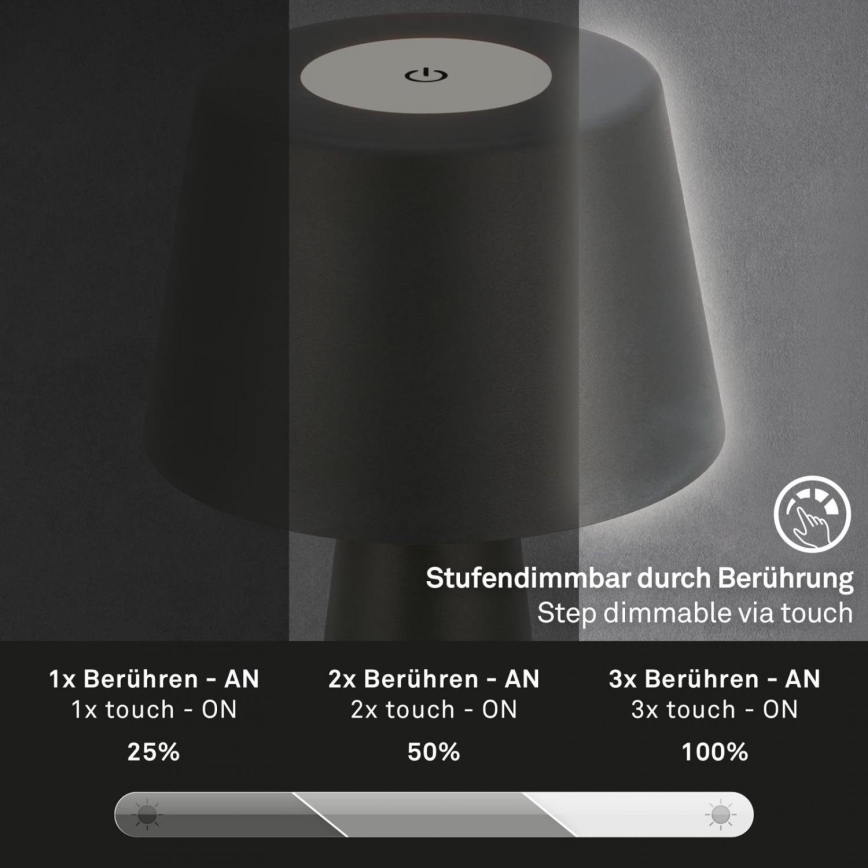 Brilo - LED Dimbaar rechargeable buitenshuis tafellamp LED/3,5W/5V IP44 zwart