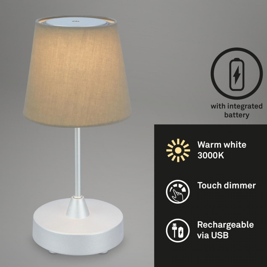 Brilo - LED Dimbaar oplaadbaar buitenshuis tafellamp LED/3W/5V IP44 zilver/beige
