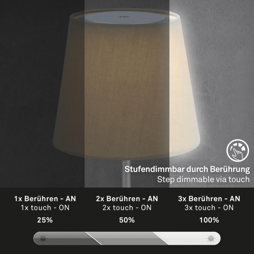Brilo - LED Dimbaar oplaadbaar buitenshuis tafellamp LED/3W/5V IP44 zilver/beige