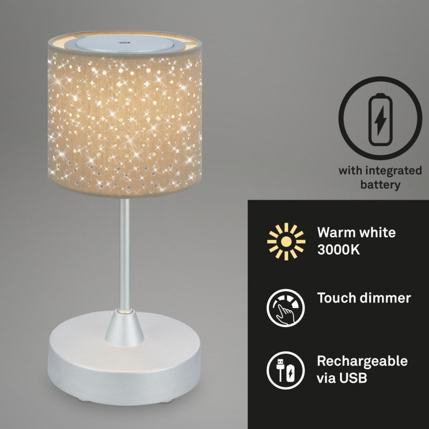 Brilo - LED Dimbaar oplaadbaar buitenshuis tafellamp LOLE LED/3W/5V 2000mAh IP44 zilver/beige