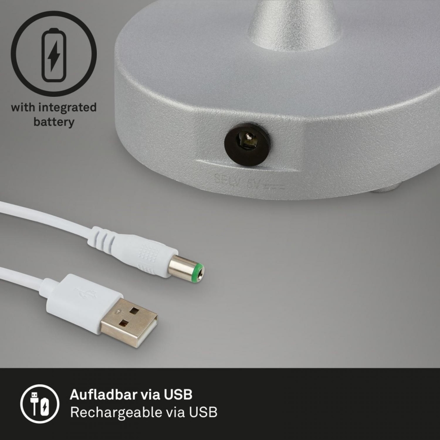 Brilo - LED Dimbaar oplaadbaar buitenshuis tafellamp LOLE LED/3W/5V 2000mAh IP44 zilver/beige