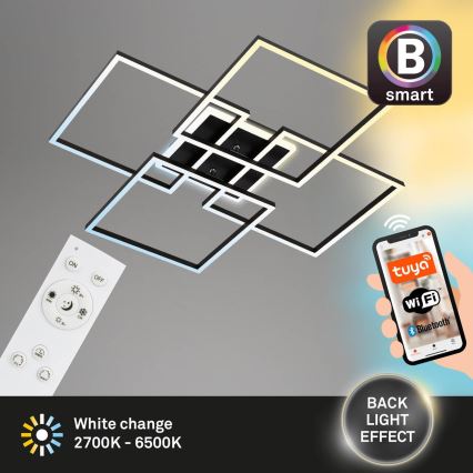 Brilo - LED dimbaar plafondlamp FRAME LED/50W/230V 2700-6500K 72,4x72,4cm zwart Wi-Fi Tuya + afstandsbediening