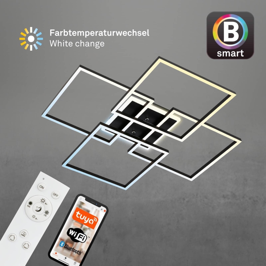 Brilo - LED dimbaar plafondlamp FRAME LED/50W/230V 2700-6500K 72,4x72,4cm zwart Wi-Fi Tuya + afstandsbediening