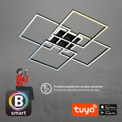 Brilo - LED dimbaar plafondlamp FRAME LED/50W/230V 2700-6500K 72,4x72,4cm zwart Wi-Fi Tuya + afstandsbediening