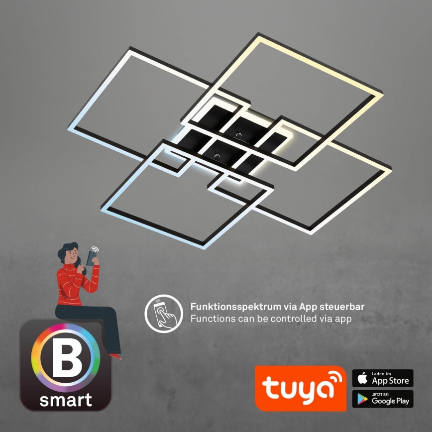 Brilo - LED dimbaar plafondlamp FRAME LED/50W/230V 2700-6500K 72,4x72,4cm zwart Wi-Fi Tuya + afstandsbediening