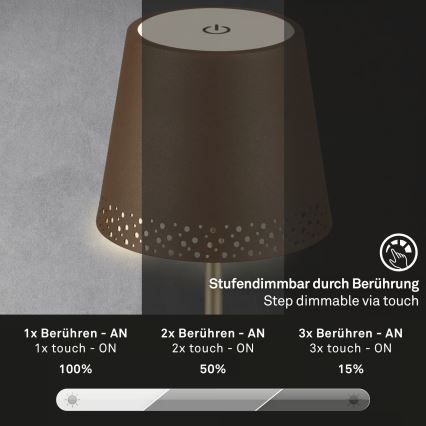 Brilo - KIKI dimbare oplaadbare LED-tafellamp voor buiten met aanraakbediening LED/2,6W/5V IP44 2600 mAh bruin