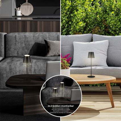 Brilo - Dimbare oplaadbare aanraak-LED tafellamp voor buiten KIKI LED/2,6W/5V IP44 2600 mAh zwart