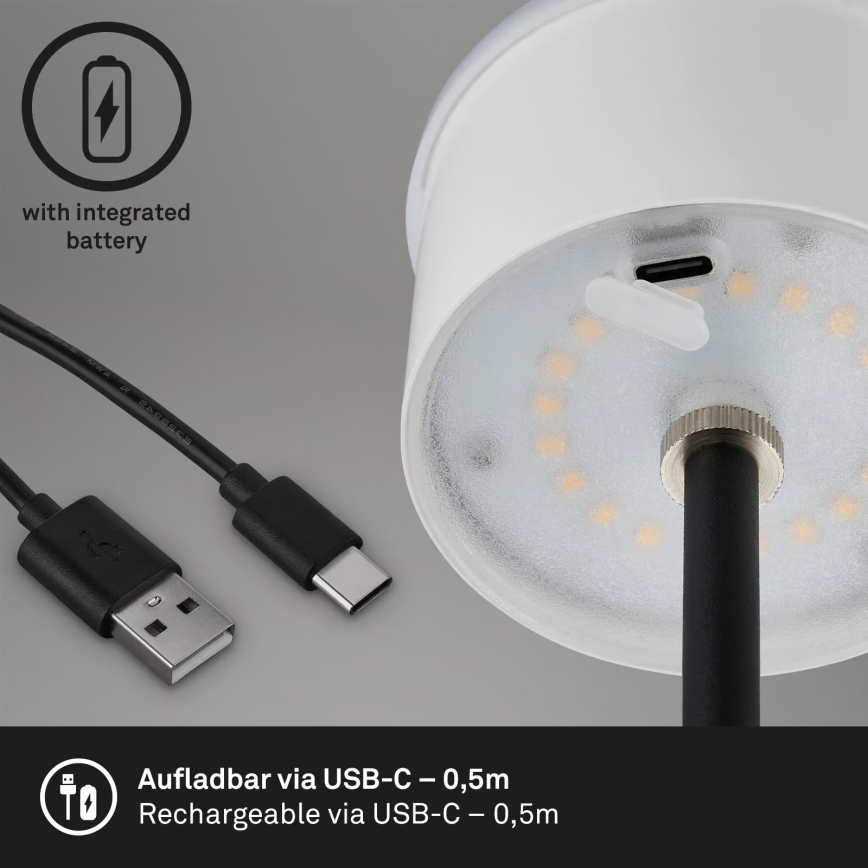 Brilo - Dimbare oplaadbare aanraak-LED tafellamp voor buiten KIKI LED/2,6W/5V IP44 2600 mAh zwart