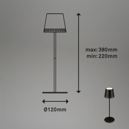 Brilo - Dimbare oplaadbare aanraak-LED tafellamp voor buiten KIKI LED/2,6W/5V IP44 2600 mAh zwart