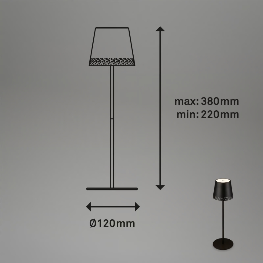 Brilo - Dimbare oplaadbare aanraak-LED tafellamp voor buiten KIKI LED/2,6W/5V IP44 2600 mAh zwart