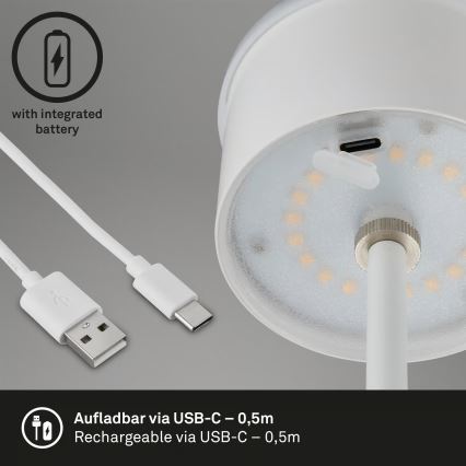 Brilo - LED dimbare oplaadbare aanraaktafellamp voor buiten KIKI LED/2,6W/5V IP44 2600 mAh wit