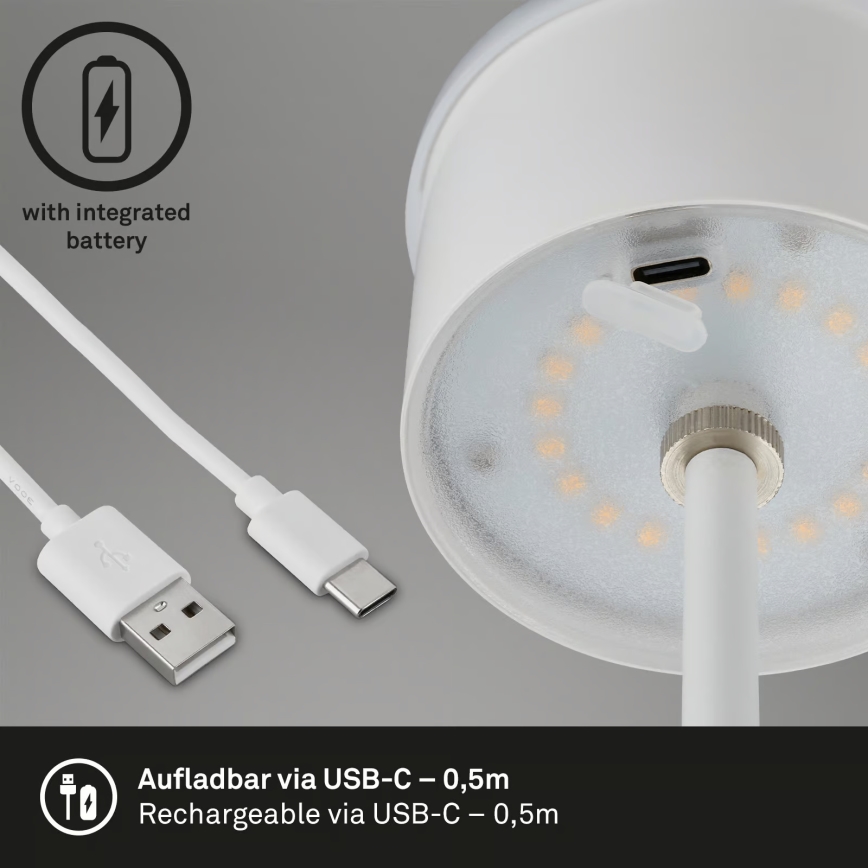 Brilo - LED dimbare oplaadbare aanraaktafellamp voor buiten KIKI LED/2,6W/5V IP44 2600 mAh wit