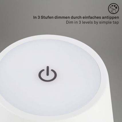 Brilo - LED dimbare oplaadbare aanraaktafellamp voor buiten KIKI LED/2,6W/5V IP44 2600 mAh wit