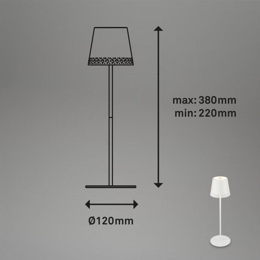 Brilo - LED dimbare oplaadbare aanraaktafellamp voor buiten KIKI LED/2,6W/5V IP44 2600 mAh wit