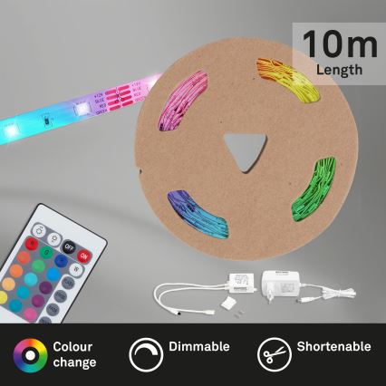 Brilo - LED RGB Dimbare strip 11,5m LED/24W/230V + afstandsbediening