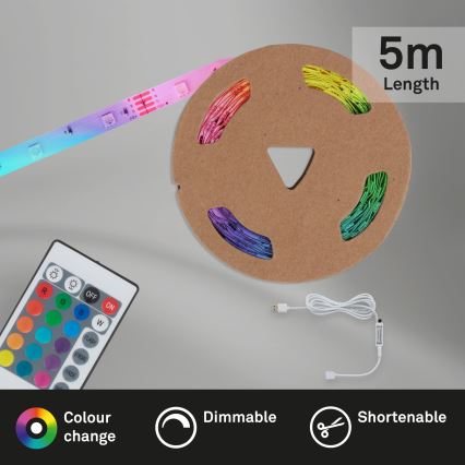 Brilo - LED RGB Dimbare strip 6,6m LED/6W/USB + afstandsbediening