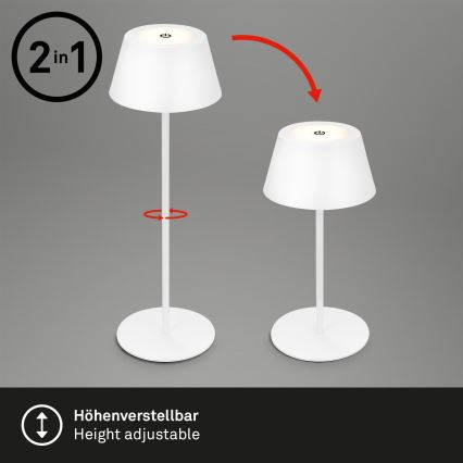 Brilo - RGB-LED dimbare oplaadbare aanraakbare tafellamp voor buiten KIKI LED/2,6W/5V IP44 2600 mAh wit