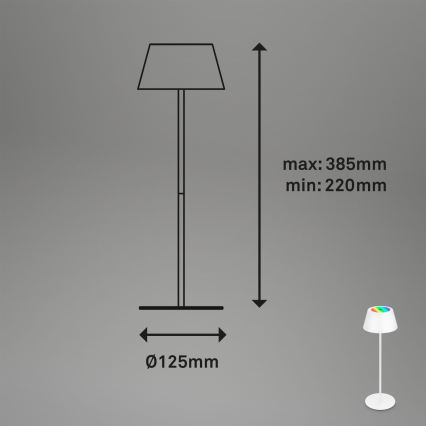 Brilo - RGB-LED dimbare oplaadbare aanraakbare tafellamp voor buiten KIKI LED/2,6W/5V IP44 2600 mAh wit