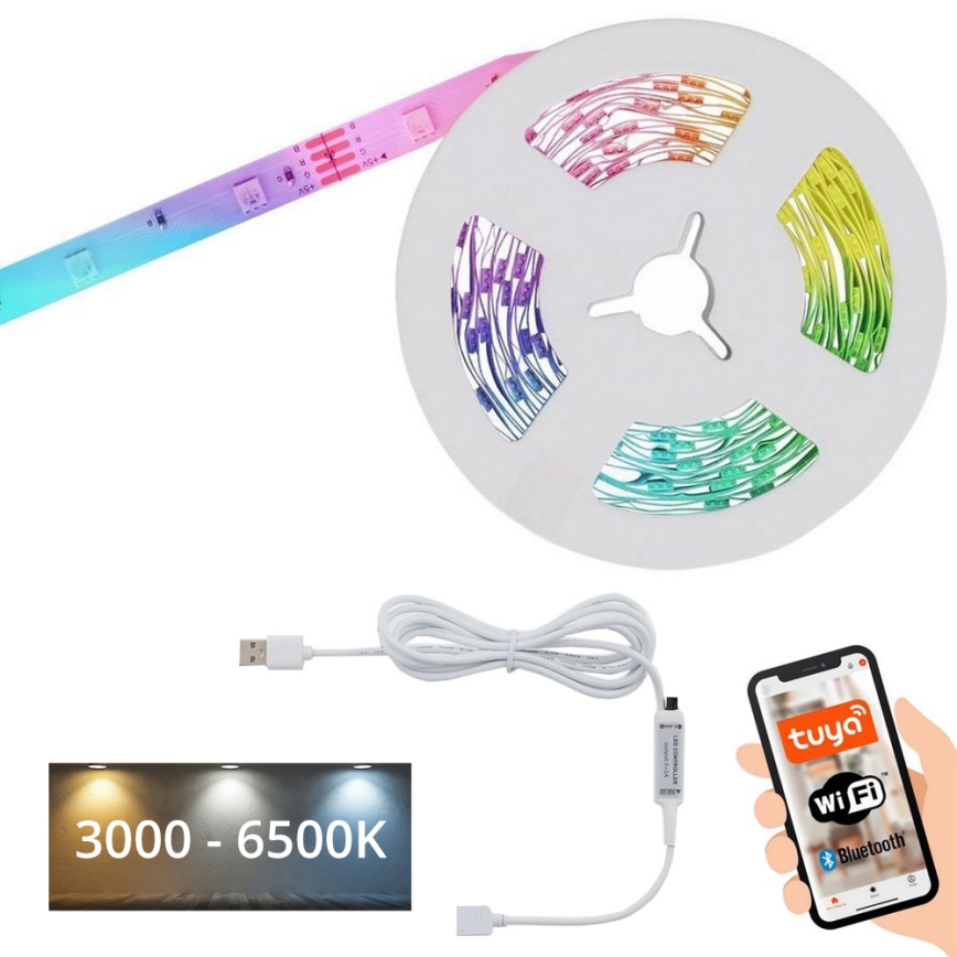 Brilo - LED RGBW dimbare strip MUSIC 6,6m LED/7,5W/USB Wi-Fi Tuya